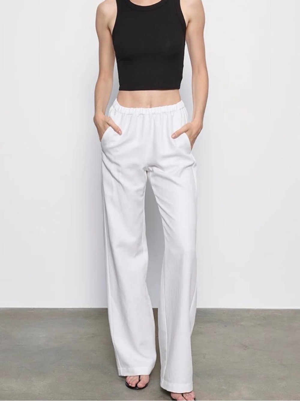 Enza Costa White Wide-Leg Pull-On Pants